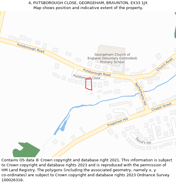 4, PUTSBOROUGH CLOSE, GEORGEHAM, BRAUNTON, EX33 1JX: Location map and indicative extent of plot