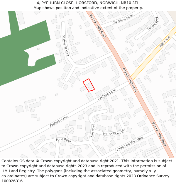 4, PYEHURN CLOSE, HORSFORD, NORWICH, NR10 3FH: Location map and indicative extent of plot