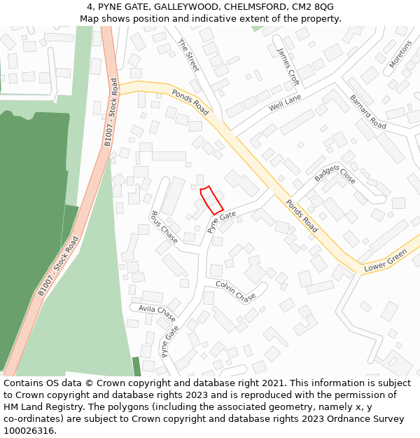 4, PYNE GATE, GALLEYWOOD, CHELMSFORD, CM2 8QG: Location map and indicative extent of plot