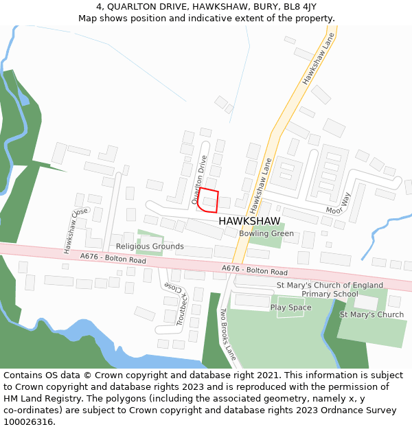 4, QUARLTON DRIVE, HAWKSHAW, BURY, BL8 4JY: Location map and indicative extent of plot