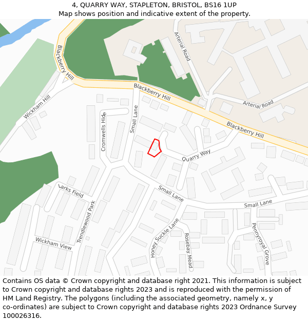 4, QUARRY WAY, STAPLETON, BRISTOL, BS16 1UP: Location map and indicative extent of plot