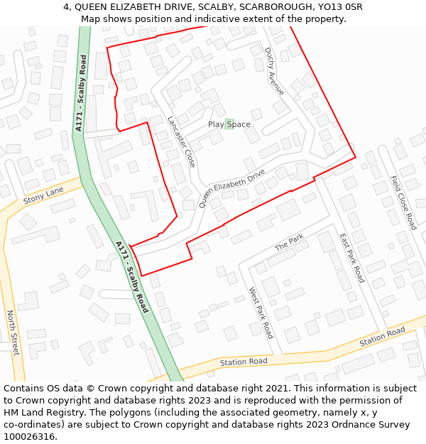 4, QUEEN ELIZABETH DRIVE, SCALBY, SCARBOROUGH, YO13 0SR: Location map and indicative extent of plot