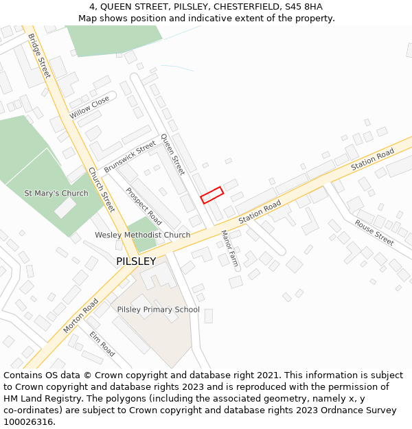 4, QUEEN STREET, PILSLEY, CHESTERFIELD, S45 8HA: Location map and indicative extent of plot