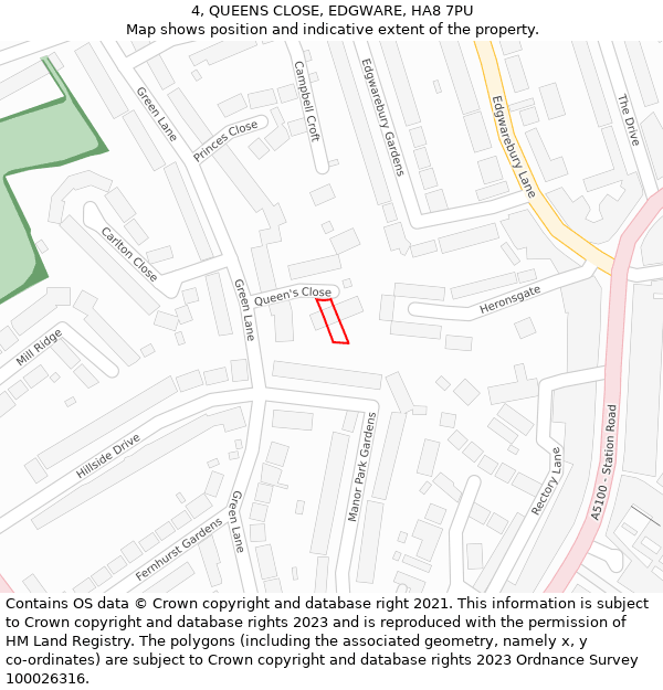 4, QUEENS CLOSE, EDGWARE, HA8 7PU: Location map and indicative extent of plot