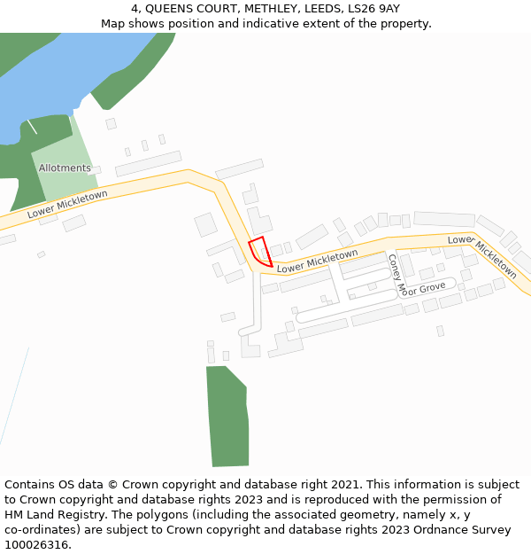 4, QUEENS COURT, METHLEY, LEEDS, LS26 9AY: Location map and indicative extent of plot