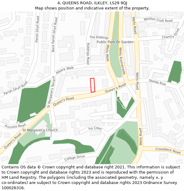 4, QUEENS ROAD, ILKLEY, LS29 9QJ: Location map and indicative extent of plot