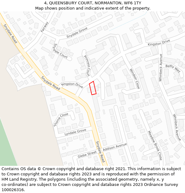 4, QUEENSBURY COURT, NORMANTON, WF6 1TY: Location map and indicative extent of plot