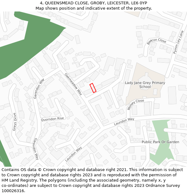 4, QUEENSMEAD CLOSE, GROBY, LEICESTER, LE6 0YP: Location map and indicative extent of plot