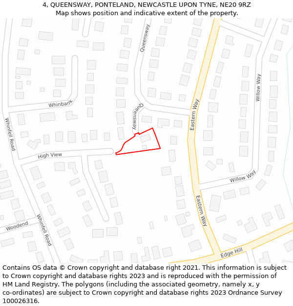 4, QUEENSWAY, PONTELAND, NEWCASTLE UPON TYNE, NE20 9RZ: Location map and indicative extent of plot