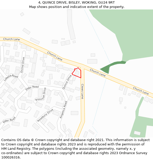 4, QUINCE DRIVE, BISLEY, WOKING, GU24 9RT: Location map and indicative extent of plot