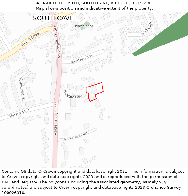 4, RADCLIFFE GARTH, SOUTH CAVE, BROUGH, HU15 2BL: Location map and indicative extent of plot