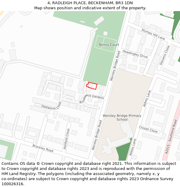4, RADLEIGH PLACE, BECKENHAM, BR3 1DN: Location map and indicative extent of plot