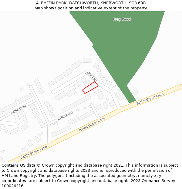 4, RAFFIN PARK, DATCHWORTH, KNEBWORTH, SG3 6RR: Location map and indicative extent of plot