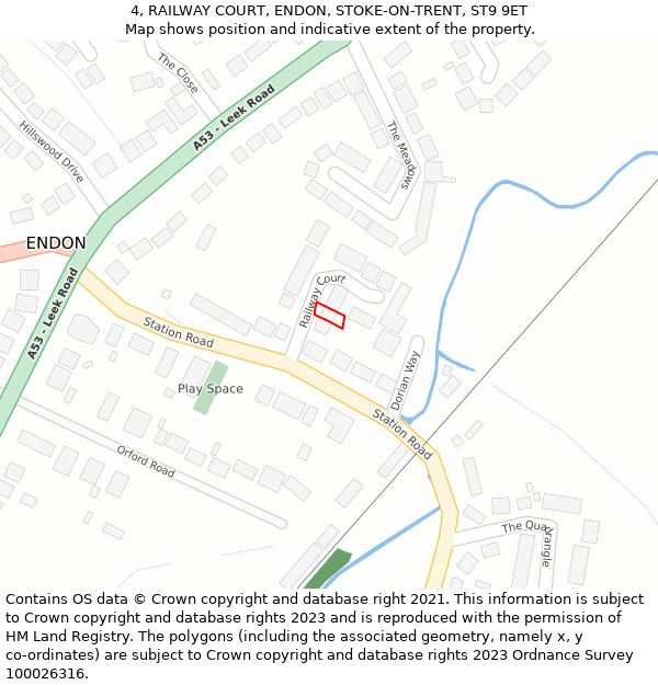 4, RAILWAY COURT, ENDON, STOKE-ON-TRENT, ST9 9ET: Location map and indicative extent of plot