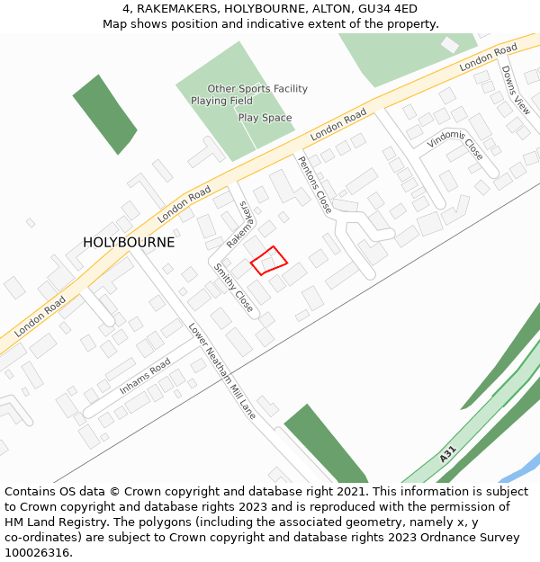 4, RAKEMAKERS, HOLYBOURNE, ALTON, GU34 4ED: Location map and indicative extent of plot