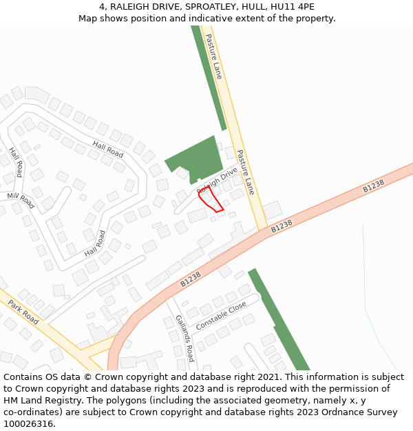 4, RALEIGH DRIVE, SPROATLEY, HULL, HU11 4PE: Location map and indicative extent of plot