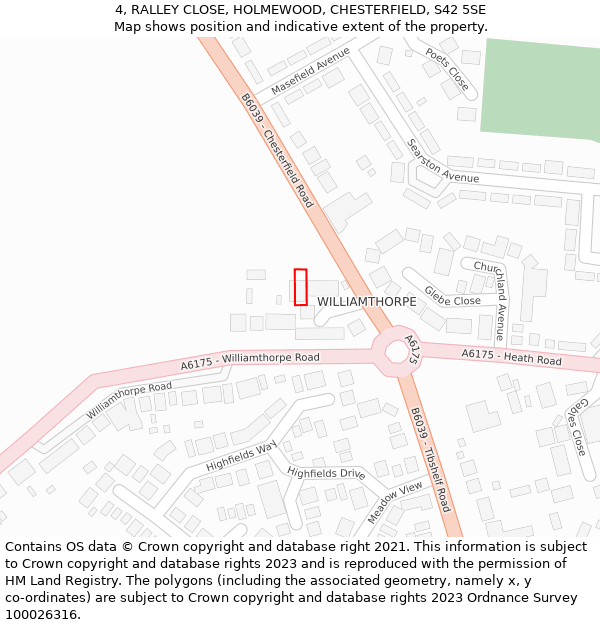 4, RALLEY CLOSE, HOLMEWOOD, CHESTERFIELD, S42 5SE: Location map and indicative extent of plot