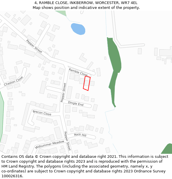 4, RAMBLE CLOSE, INKBERROW, WORCESTER, WR7 4EL: Location map and indicative extent of plot