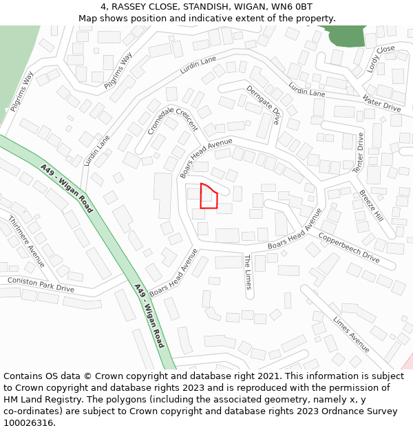 4, RASSEY CLOSE, STANDISH, WIGAN, WN6 0BT: Location map and indicative extent of plot