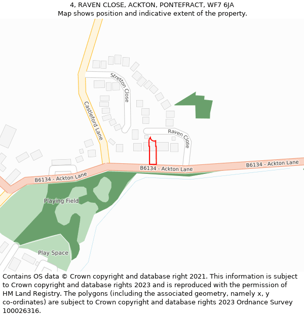 4, RAVEN CLOSE, ACKTON, PONTEFRACT, WF7 6JA: Location map and indicative extent of plot