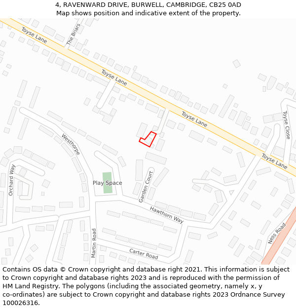 4, RAVENWARD DRIVE, BURWELL, CAMBRIDGE, CB25 0AD: Location map and indicative extent of plot