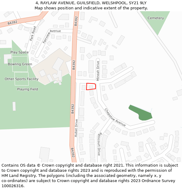 4, RAYLAW AVENUE, GUILSFIELD, WELSHPOOL, SY21 9LY: Location map and indicative extent of plot