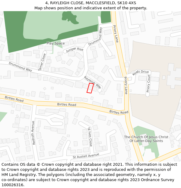 4, RAYLEIGH CLOSE, MACCLESFIELD, SK10 4XS: Location map and indicative extent of plot