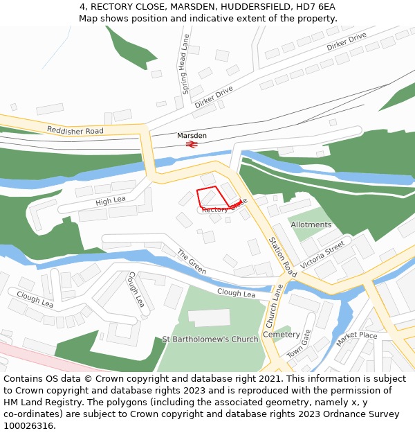 4, RECTORY CLOSE, MARSDEN, HUDDERSFIELD, HD7 6EA: Location map and indicative extent of plot