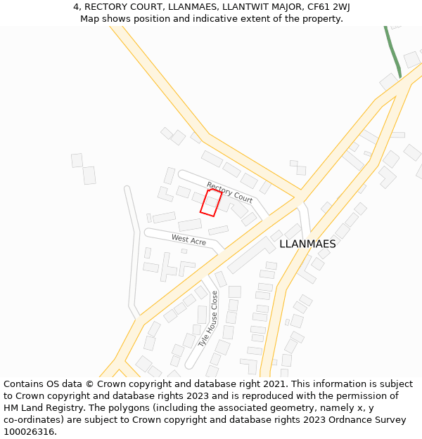 4, RECTORY COURT, LLANMAES, LLANTWIT MAJOR, CF61 2WJ: Location map and indicative extent of plot