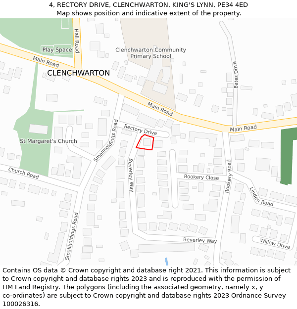 4, RECTORY DRIVE, CLENCHWARTON, KING'S LYNN, PE34 4ED: Location map and indicative extent of plot