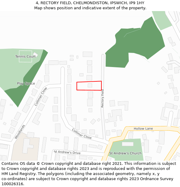 4, RECTORY FIELD, CHELMONDISTON, IPSWICH, IP9 1HY: Location map and indicative extent of plot