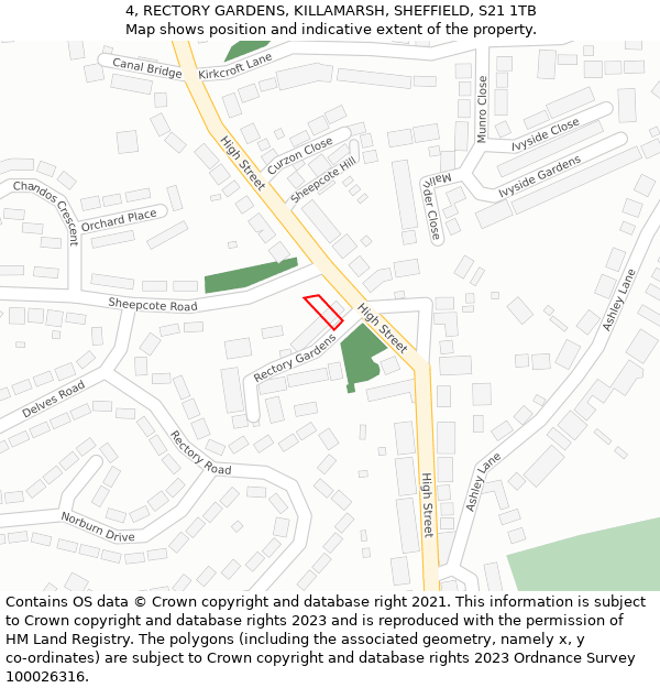 4, RECTORY GARDENS, KILLAMARSH, SHEFFIELD, S21 1TB: Location map and indicative extent of plot