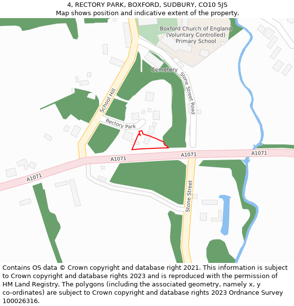 4, RECTORY PARK, BOXFORD, SUDBURY, CO10 5JS: Location map and indicative extent of plot