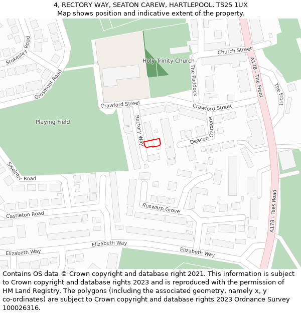 4, RECTORY WAY, SEATON CAREW, HARTLEPOOL, TS25 1UX: Location map and indicative extent of plot