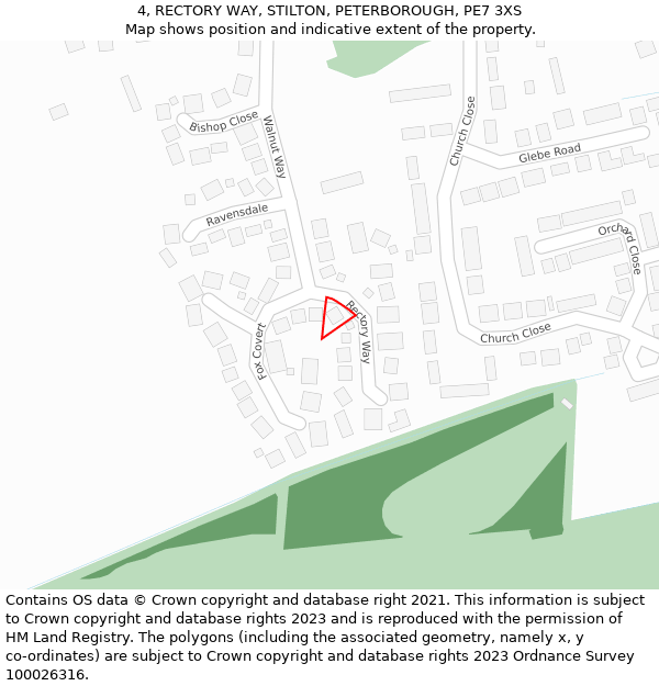 4, RECTORY WAY, STILTON, PETERBOROUGH, PE7 3XS: Location map and indicative extent of plot