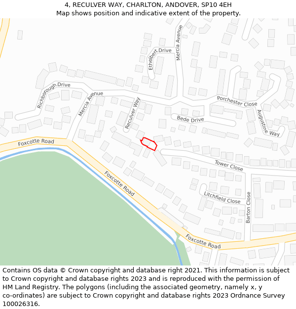 4, RECULVER WAY, CHARLTON, ANDOVER, SP10 4EH: Location map and indicative extent of plot