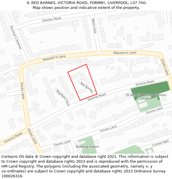 4, RED BARNES, VICTORIA ROAD, FORMBY, LIVERPOOL, L37 7AG: Location map and indicative extent of plot
