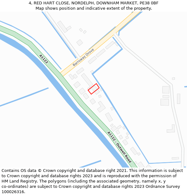 4, RED HART CLOSE, NORDELPH, DOWNHAM MARKET, PE38 0BF: Location map and indicative extent of plot