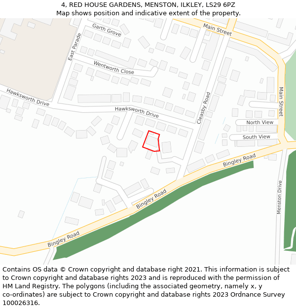 4, RED HOUSE GARDENS, MENSTON, ILKLEY, LS29 6PZ: Location map and indicative extent of plot