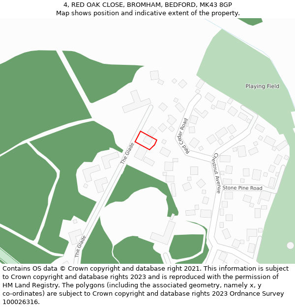 4, RED OAK CLOSE, BROMHAM, BEDFORD, MK43 8GP: Location map and indicative extent of plot