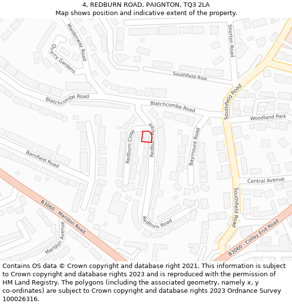 4, REDBURN ROAD, PAIGNTON, TQ3 2LA: Location map and indicative extent of plot