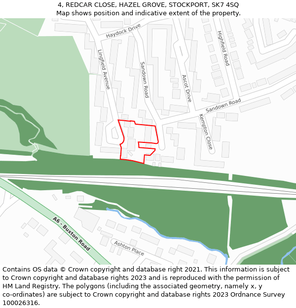 4, REDCAR CLOSE, HAZEL GROVE, STOCKPORT, SK7 4SQ: Location map and indicative extent of plot