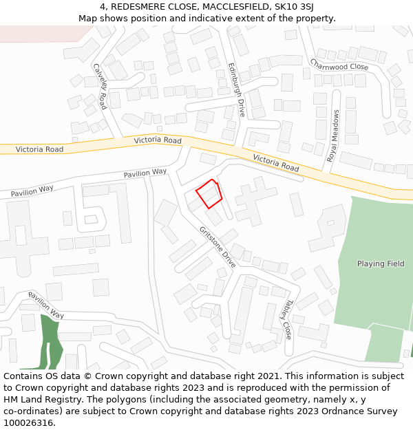 4, REDESMERE CLOSE, MACCLESFIELD, SK10 3SJ: Location map and indicative extent of plot