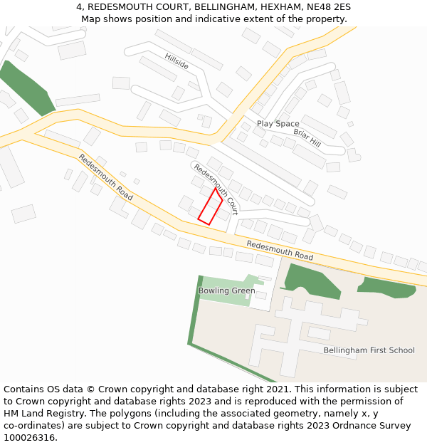 4, REDESMOUTH COURT, BELLINGHAM, HEXHAM, NE48 2ES: Location map and indicative extent of plot