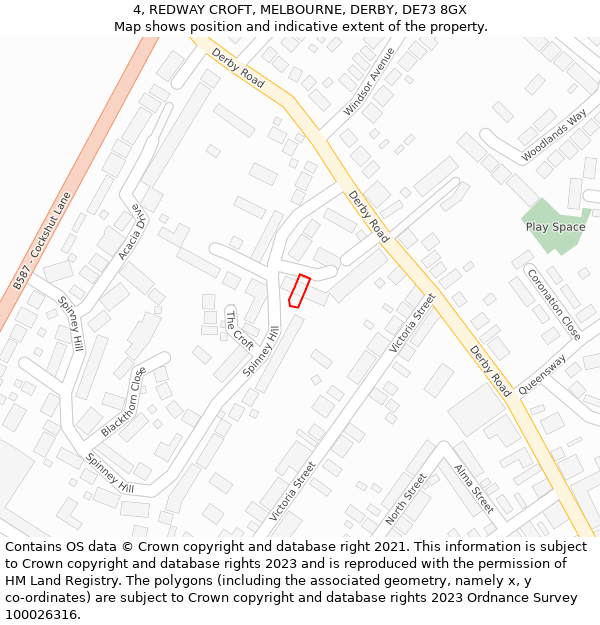 4, REDWAY CROFT, MELBOURNE, DERBY, DE73 8GX: Location map and indicative extent of plot