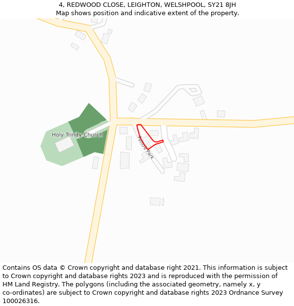 4, REDWOOD CLOSE, LEIGHTON, WELSHPOOL, SY21 8JH: Location map and indicative extent of plot