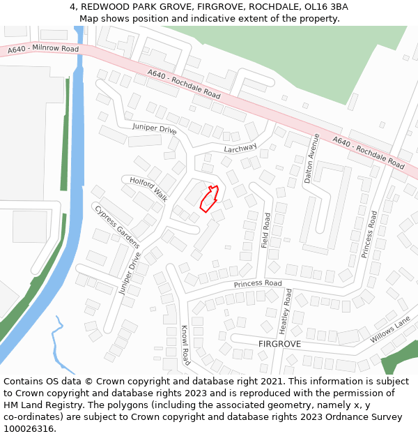 4, REDWOOD PARK GROVE, FIRGROVE, ROCHDALE, OL16 3BA: Location map and indicative extent of plot