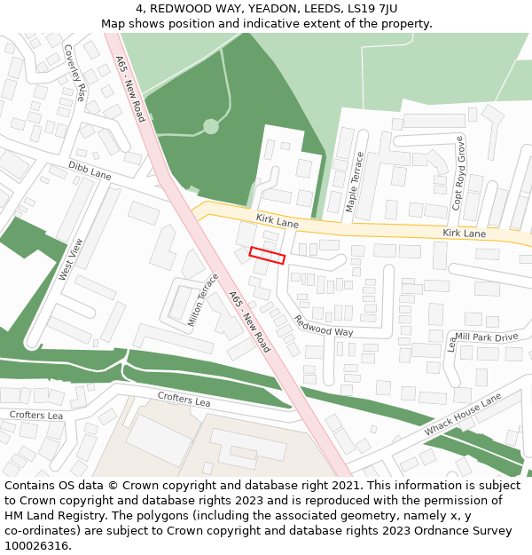 4, REDWOOD WAY, YEADON, LEEDS, LS19 7JU: Location map and indicative extent of plot