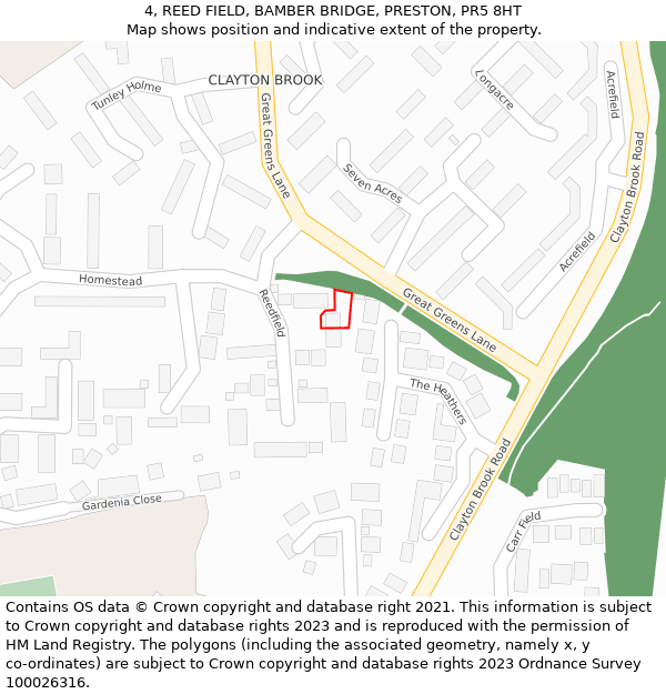 4, REED FIELD, BAMBER BRIDGE, PRESTON, PR5 8HT: Location map and indicative extent of plot