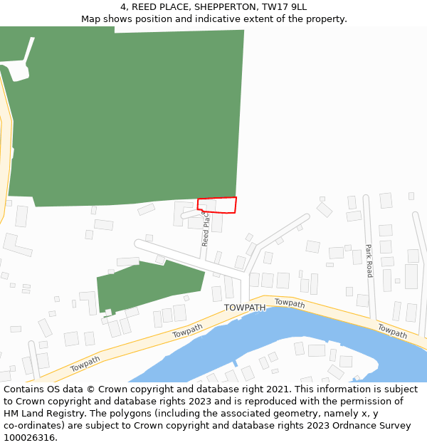 4, REED PLACE, SHEPPERTON, TW17 9LL: Location map and indicative extent of plot